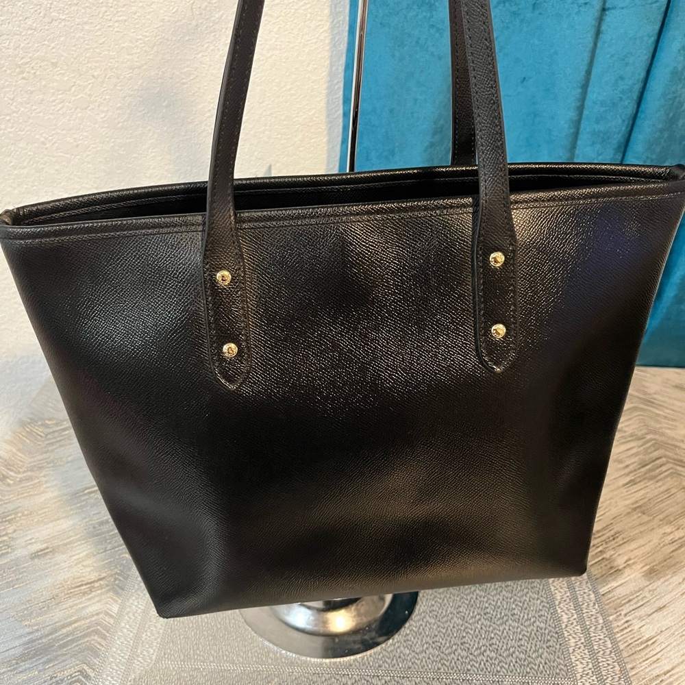 Coach Black Leather Tote with Gold Accents - Picture 11 of 11